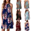 Elegant Women Fashion Splicing Color Print Hanging Neck Hem Mini Dress In Premium Quality Materials