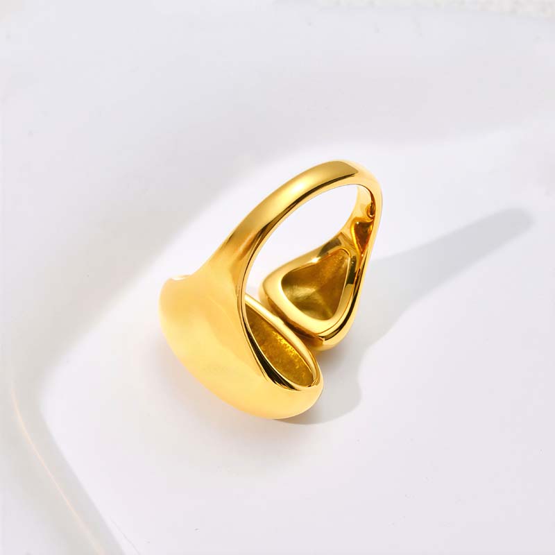 Fashion Gold Color Double Oval Open Rings for Women Minimalist Metal Smooth Geometric Adjustable Finger Rings Jewelry