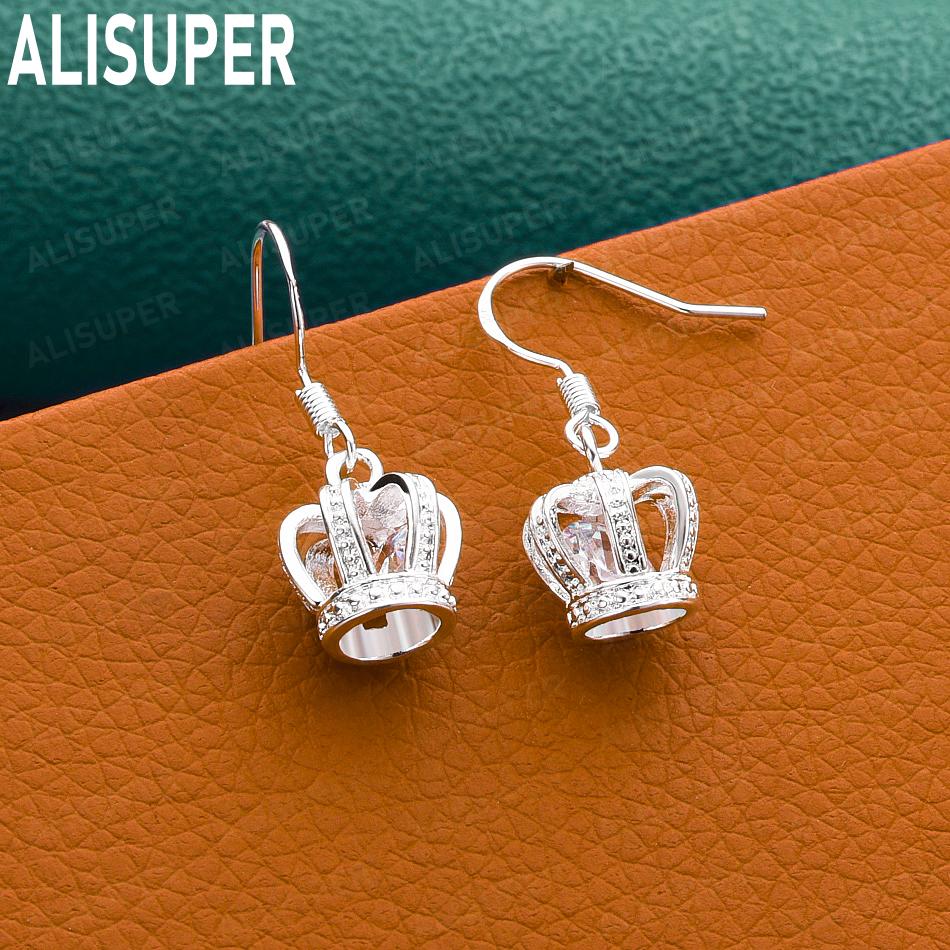 925 Sterling Silver Openwork Crown Pendant Earrings Set With AAA Zircon - Fashion Gift Jewelry