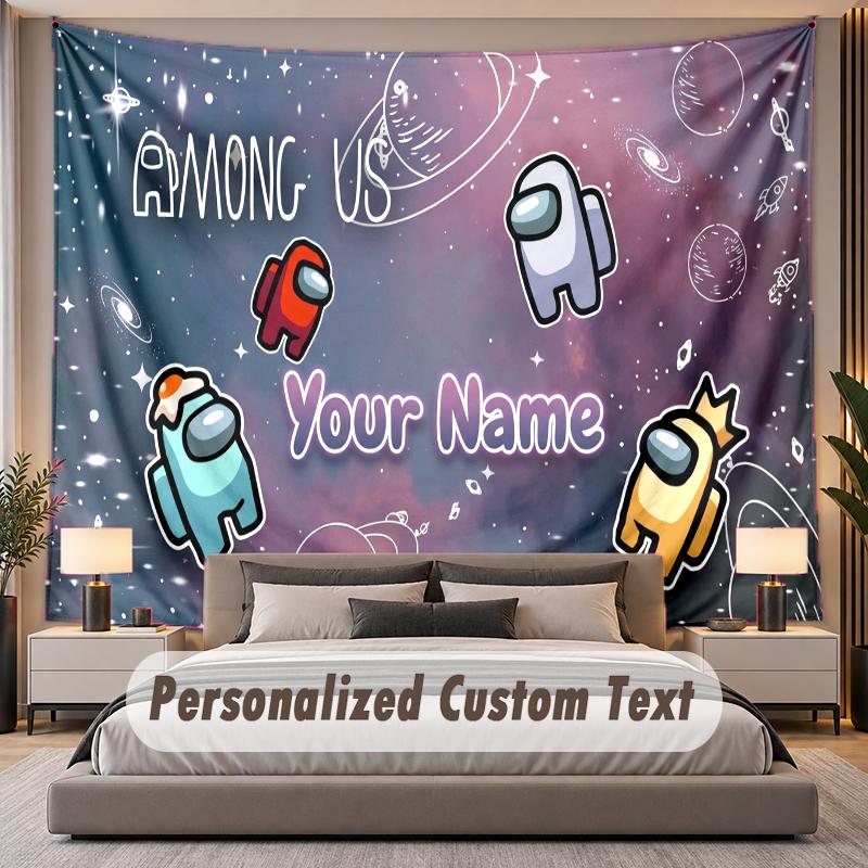 Custom Name Text Tapestry Among Us Personalized Polyester Wall Tapestry For Bedroom And Room