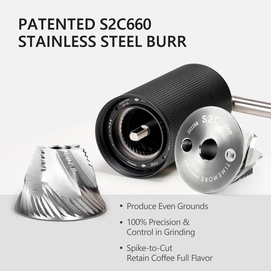 TIMEMORE C3S Pro Manual Coffee Grinder with CNC Stainless Steel Conical Burrs, 25g Capacity, Internal Adjustable Settings, and Double Bearing