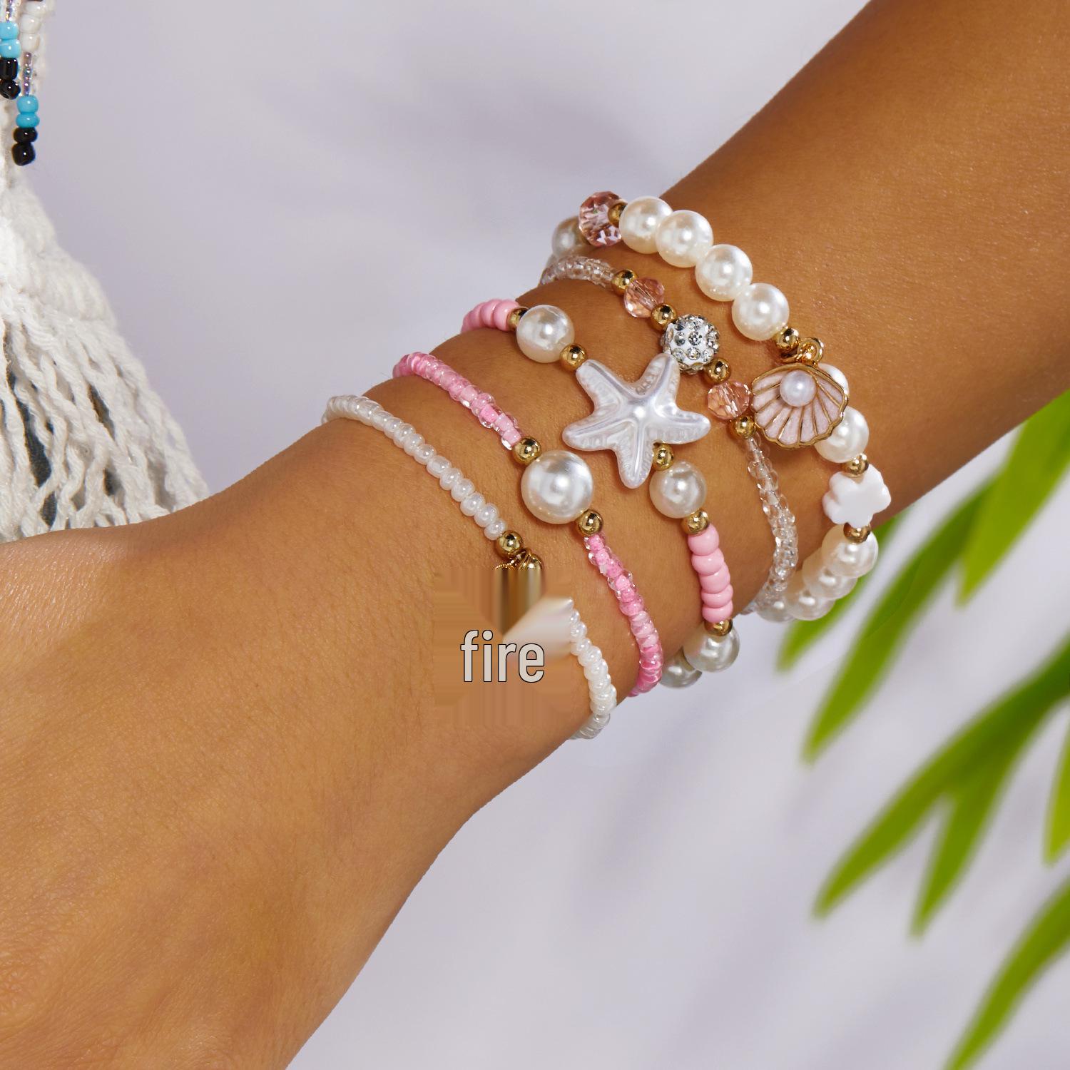 Bohemian Gold Starfish & Pearl Beaded Bracelet Set