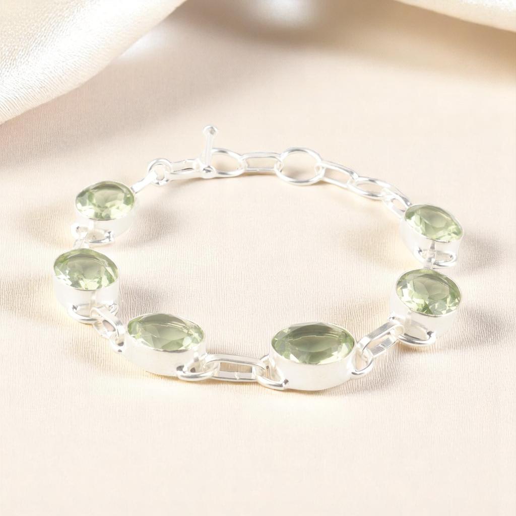 Green Amethyst Gemstone 925 Sterling Silver Jewelry Handmade Women's Bracelet 8" RB-10-4