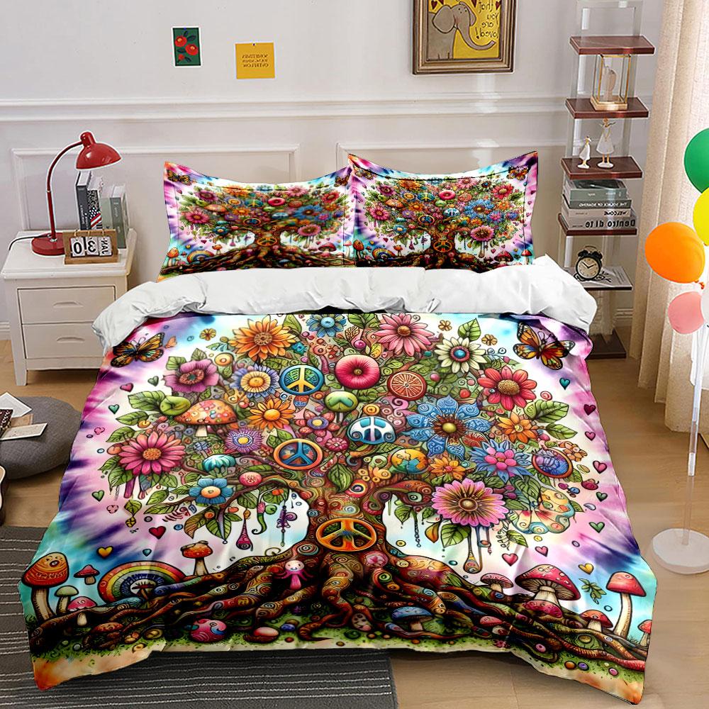 Colorful Tree Hippie Bohemian Decor Multiple Sizes Kid'S And Adults' Bedroom Exquisite 3Pc Bedding Set, Gift