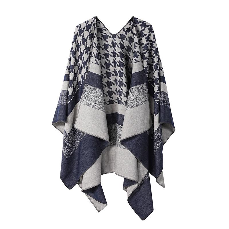 Women's European & American Double-Sided Solid Color Cape Shawl with Striped Edge