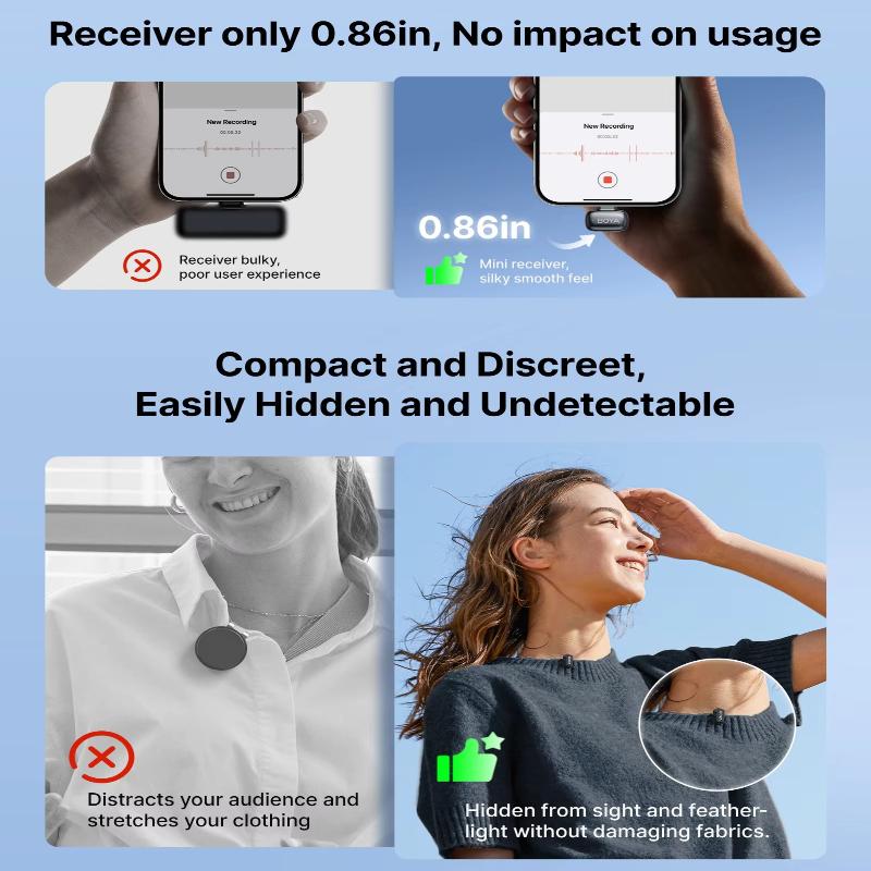Portable Mini 2 Wireless Lavalier Microphone AI Noise Reduction Mini Mic for IPhone 6-14/15-17 USB-C Android Phone Video Recording with Charging Case