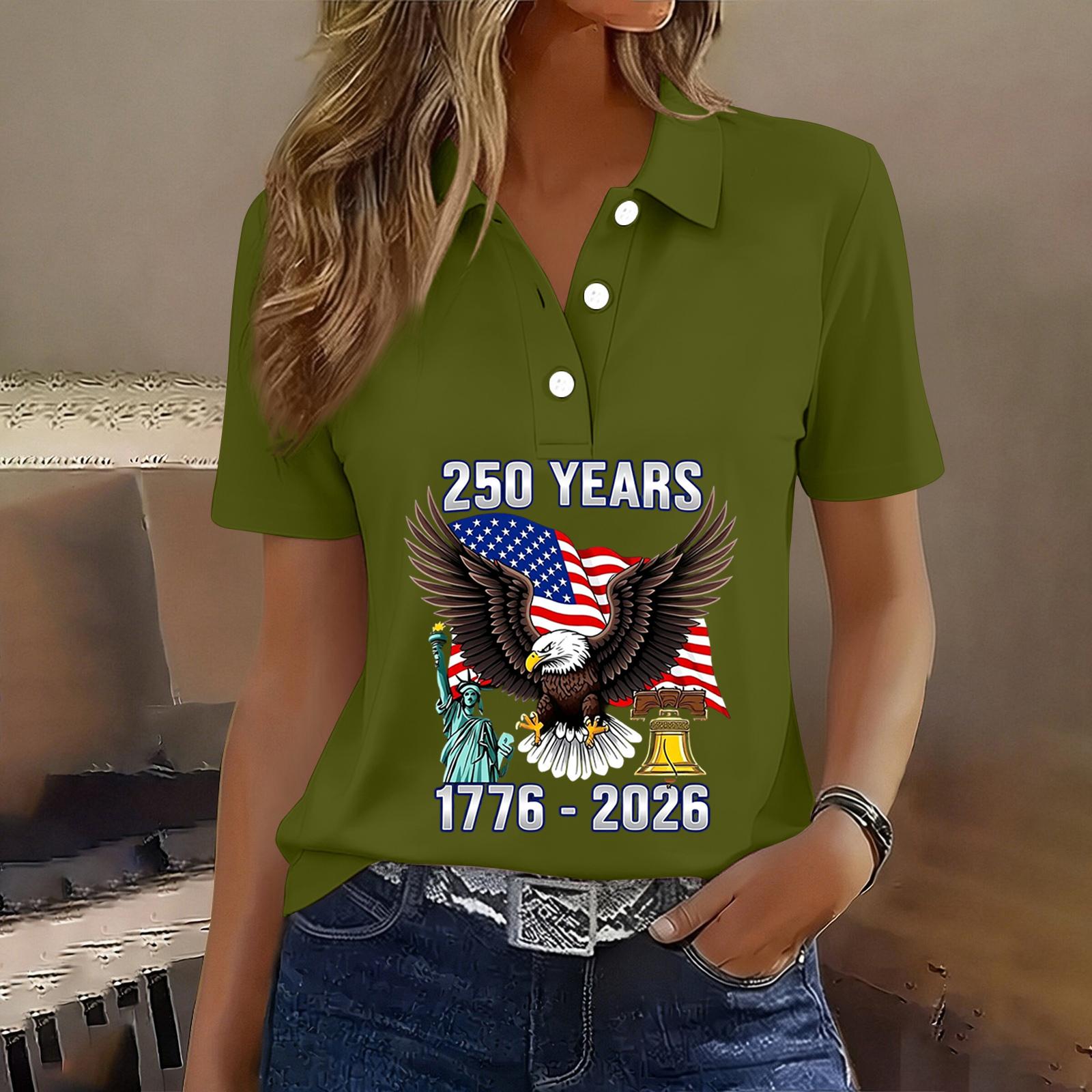 

Women Casual Button Front Short Sleeve T Shirt Independence Day Print Patriotic Summer Top Lightweight Soft Fabric XXXL