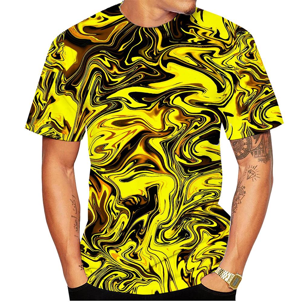 Summer Round Neck 3D Swirl Print Top Fashionable Casual Short Sleeved Men's T-shirts