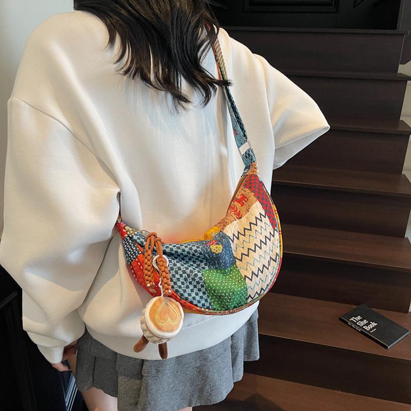 Wind Canvas Bag Women'S Summer Fashion Ethnic Style Shoulder Bag To Work Commuter Messenger Bag