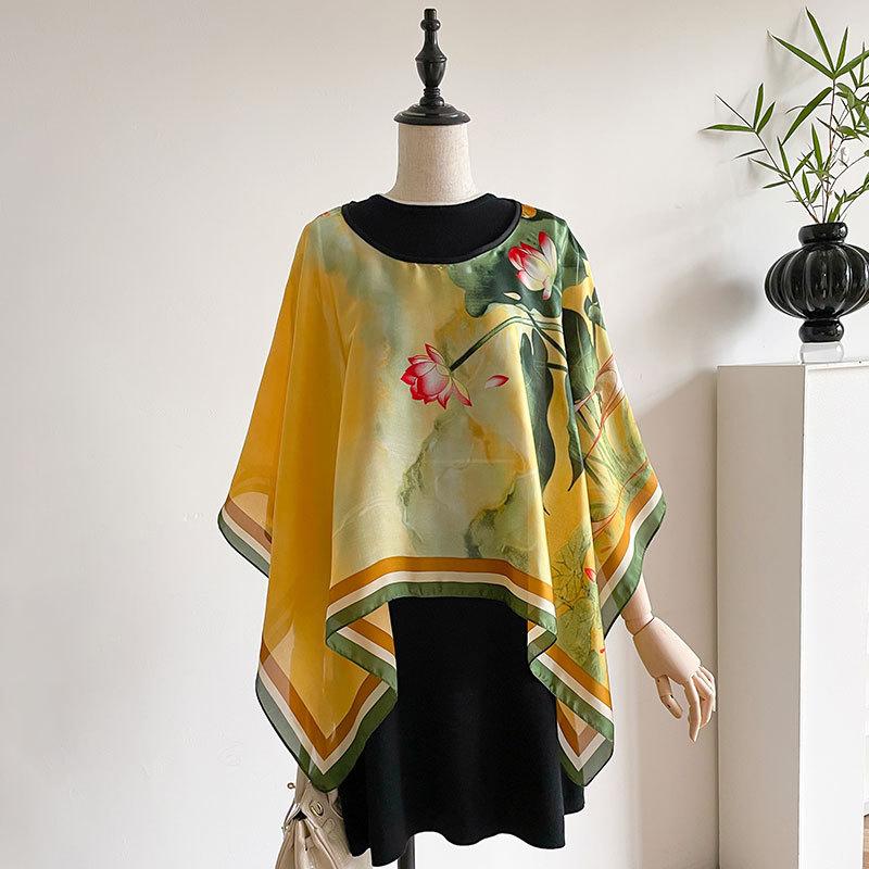 Pullover aus simulierter Seide, Seidenschal, quadratischer Schal, Sonnenschutzkleidung, Damen-Sommeroberbekleidung, lockerer Schal in Übergröße, Schal im ethnischen Stil.