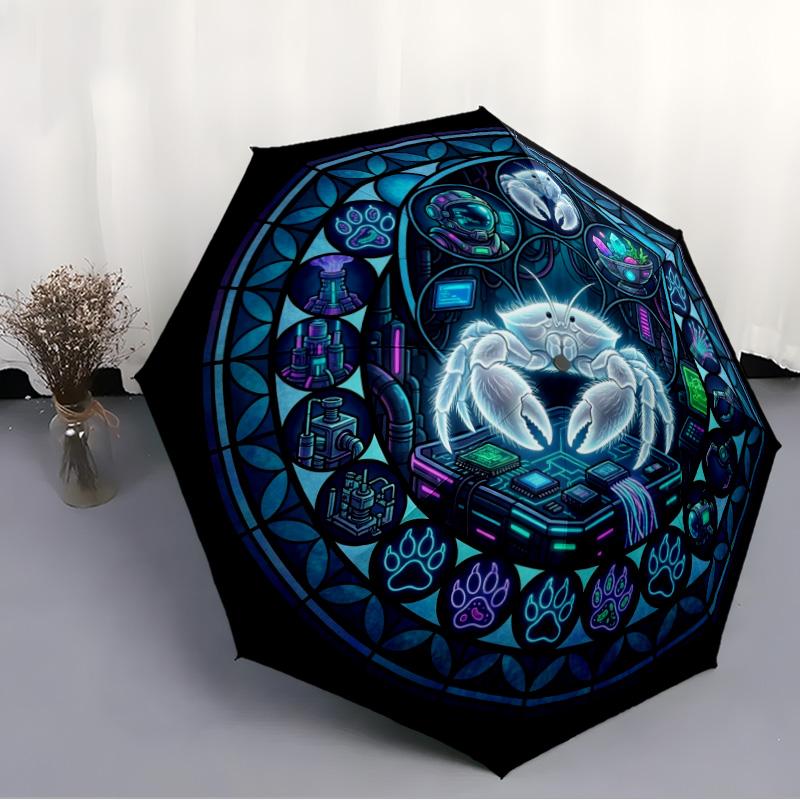 Cyber Crab Laboratory pattern umbrella, portable and foldable design, 8 ribs, a casual accessory for Halloween, Christmas, and birthday gifts.