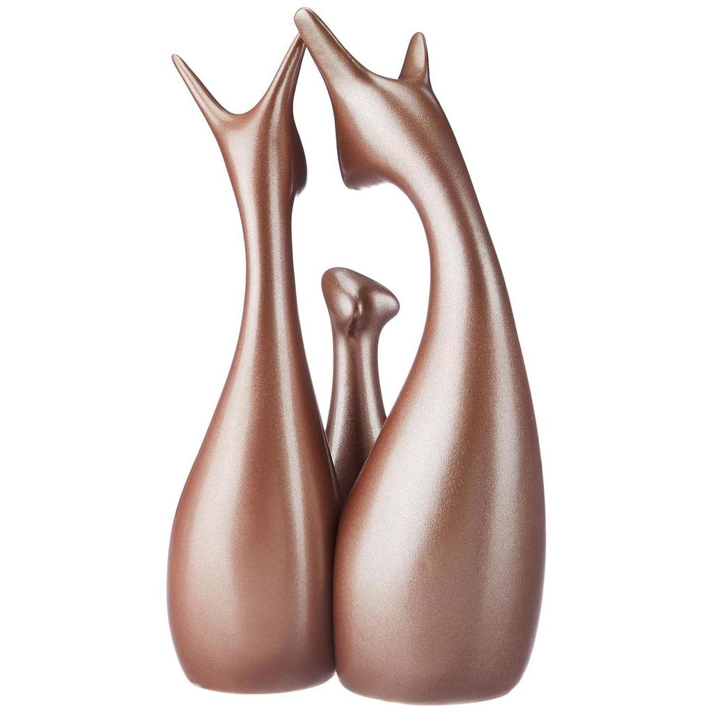 Lavish Bronze Home Decor Happy Deer Family Ceramic Figurine (Set of 3, Matte Bronze)