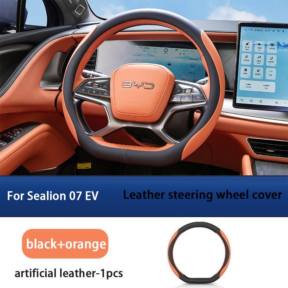 For BYD Sealion 07 EV Leather Steering Wheel Cover Car Interior Anti Slip Breathable Steering Wheel Protective Cover Accessories