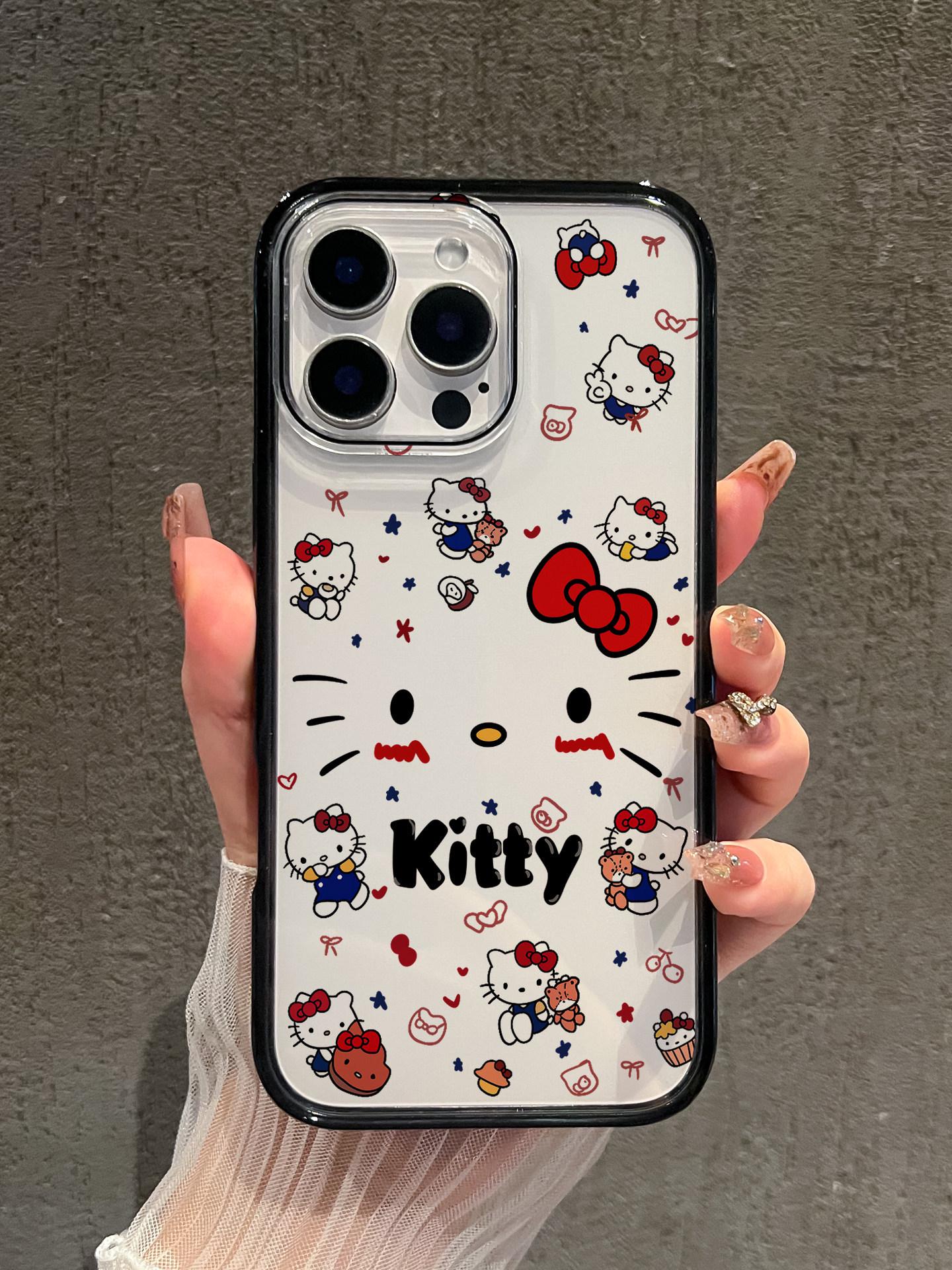 

Cute Cat Transparent Phone Case for 16/17 Pro Max with Black Edge iPhone 14/13