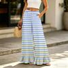 Women’s High Waist Wide Leg Pants with Drawstring and Pockets Loose Fit Striped Casual Long Trousers with Ruffle Hem for Everyday Wear