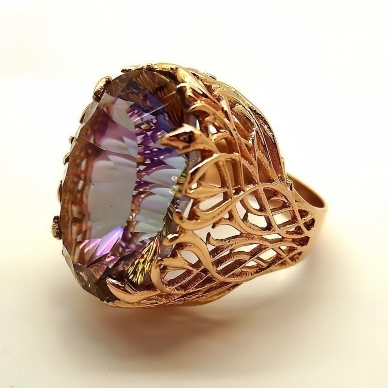 European and American, gold-plated ring inlaid with oval purple zircon ring, luxury fashion ring.