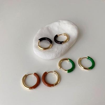 Orecchini a Cerchio Metallici Rotondi Semplici Colore Verde Nero Marrone Nuovi Stile Coreano Brincos Gioielli
