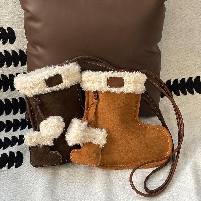 Cute Boot Shape Crossbody Bag Women Patchwork Lamb Small Capacity Shoulder Bag Ladies Christmas Exquisite Purse Chic New Arrival