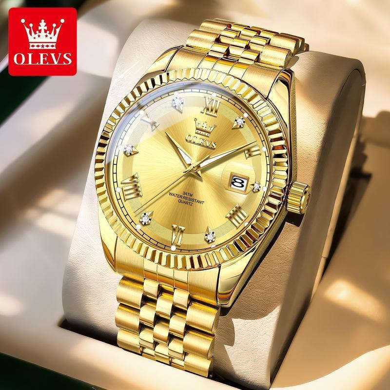 OLEVS Men's Watches Silver Stainless Steel Waterproof Quartz Watch for Man Luminous Date Business Original Male Wristwatch