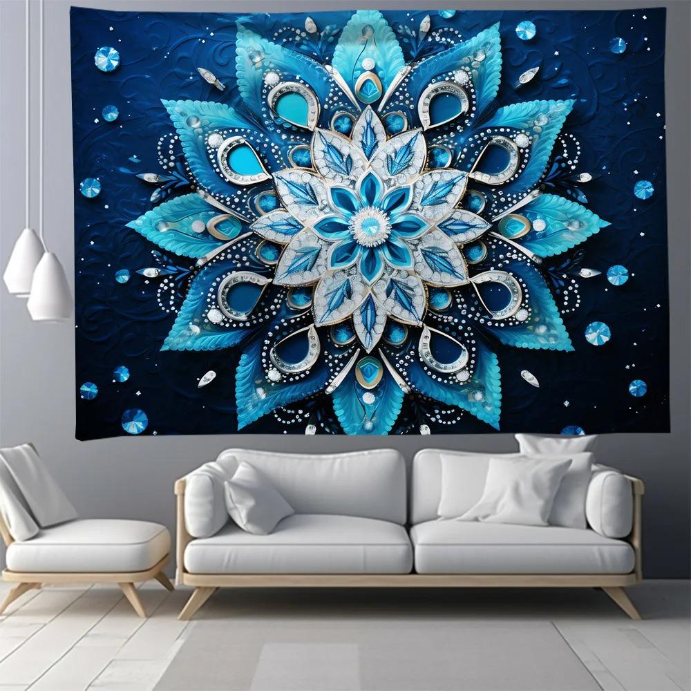 Blue Mandala Flower Pattern Hanging Cloth Home Wall Decoration Tapestry Bedroom Living Room Tapestry