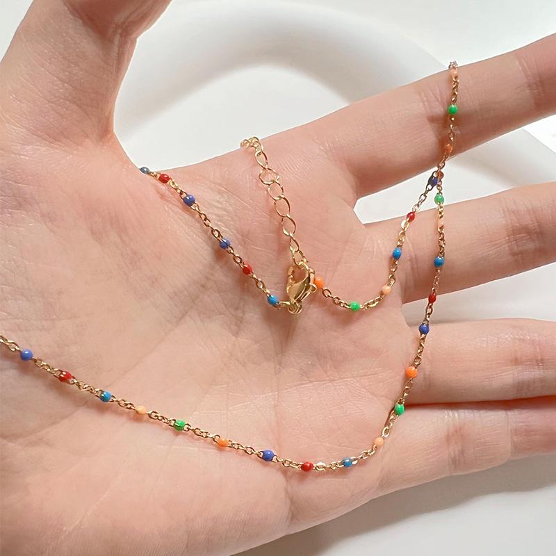 Stainless Steel Bead Chain Women's Necklace Gold Beau and Colorful Link Beauty Beauty Bead Chain Wholesale