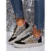 [Everyday Comfort] Women's Leopard Print Star Sneakers, Casual Lace-Up Low Top Shoes with Round Toe, Fabric Upper & Mesh Inner, PVC Sole