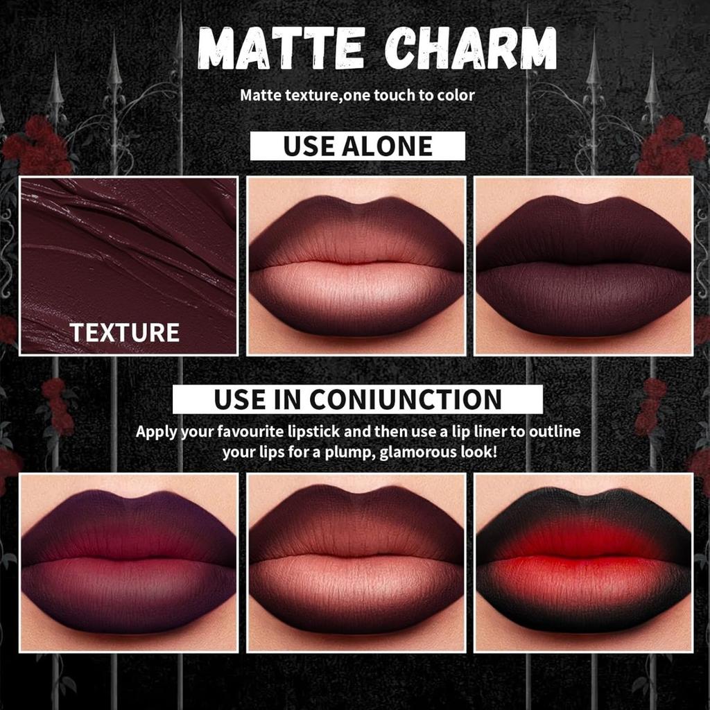Three color two in one gothic lipliner set, gloss lipliner plump smooth cream lip liner, high pigment long-lasting lipstick