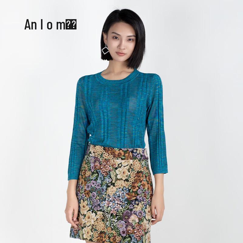 Anlom Women's Casual Solid Color Round Neck 3/4 Sleeve Top