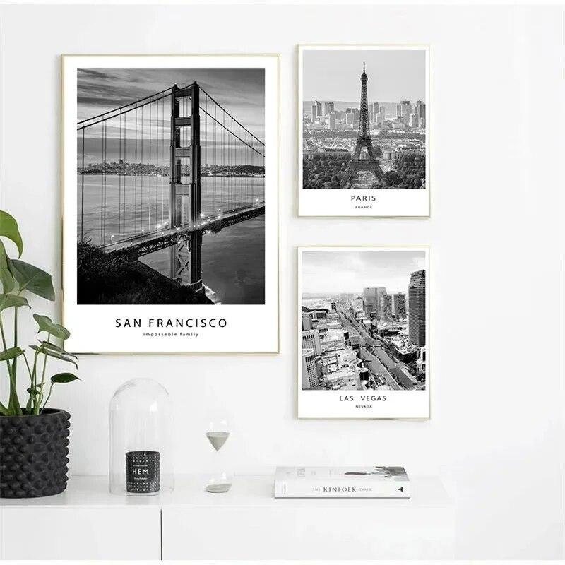 Black And White Abstract Wall Art Canvas Painting Paris London New York Posters Prints Nordic World City Landscape Picture Decor
