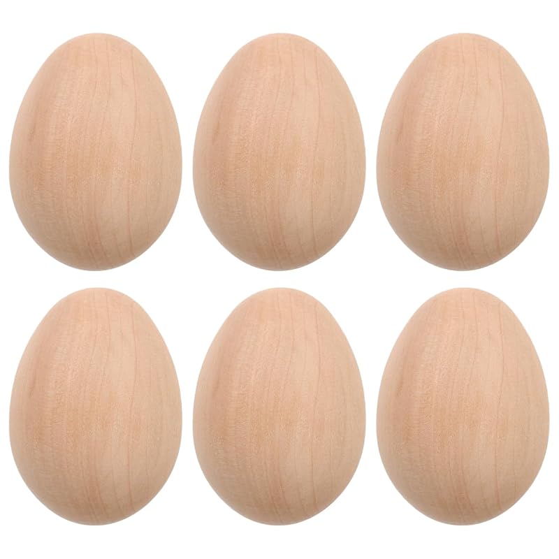 Healifty Wooden Easter Eggs, Set of 6, Unpainted Dummy Eggs, for Tole Painting, DIY Crafts, Handmade, Egg-Shaped Toys, Pretend Play, Food Samples,