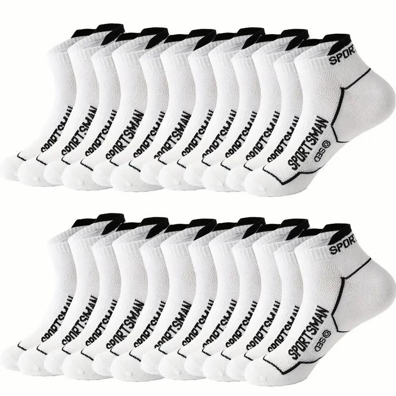 12 Pairs Men Knitted Anti Odor Sports Socks Fashionable Letter Sweat Absorbing Mesh Breathable Couple Running Casual Socks