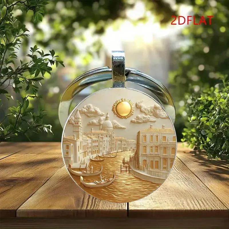 

Venice Inspired Water Town Glass Keychain With Zinc Alloy Finish For Travel And Daily Use