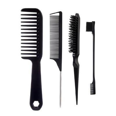 Set de 4 brosses à cheveux, Brosse de contrôle des bordures, Peigne à queue de rat, Brosse à picots Démêlant Peigne à dents larges Voyage Maison