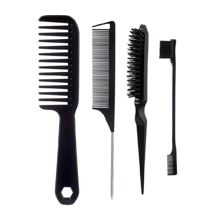 4cs Hair Brush Set Edges Control Brush,Ratted Tail Comb,Bristles Hair Brush Detangler Brush Wide Tooth Comb Travel Home