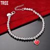 925 Sterling Silver 6mm Red Heart Bead Bracelet - Exquisite Gift Jewelry