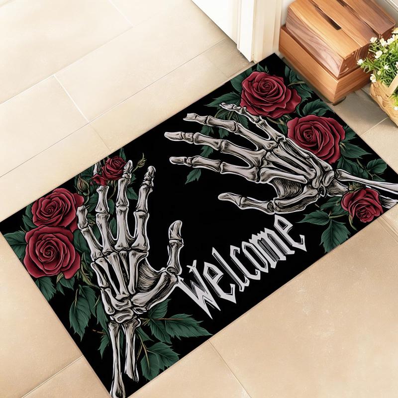 Mexican Sugar Skull Door Mat, Washable and Non-Slip, Front Door Rug, Kitchen and Bathroom Carpet, Halloween Home Decor
