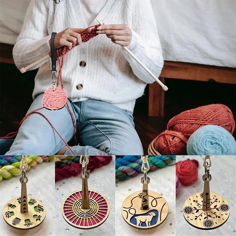 1pc Portable Wooden Yarn Holder with Wrist Charm for Outdoor Use Foldable Yarn Holder Easy Storage DIY Knitting Crochet Tool