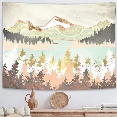 Иллюстрация Лес Закат Пейзаж Узор Подвесная Ткань Домашнее Настенное Украшение Гобелен — фото 13