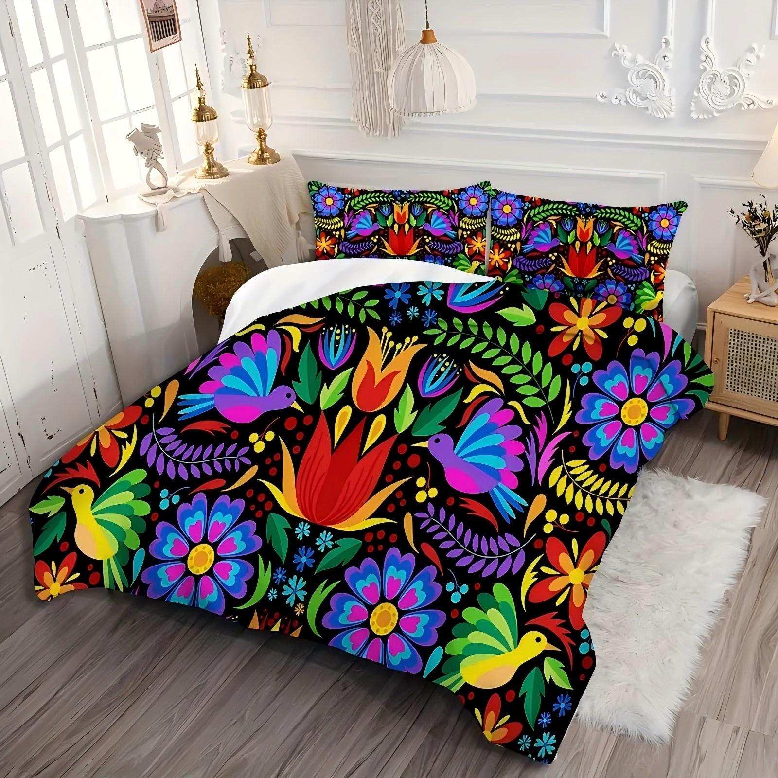 

Flowers Mexican Bird 3D Printed Bedding Cover Art Design Style Polyester Duvet Cover Soft Comfortable Quilt Cover Set Pillowcase 135x200cm 2pcs