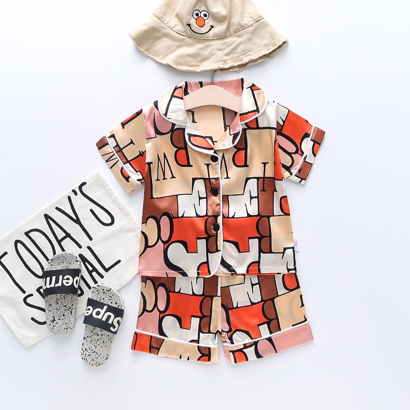BB58 Mufurui Summer Kids' Silk Bear Cartoon Pajama Short Sleeve Two-Piece Set