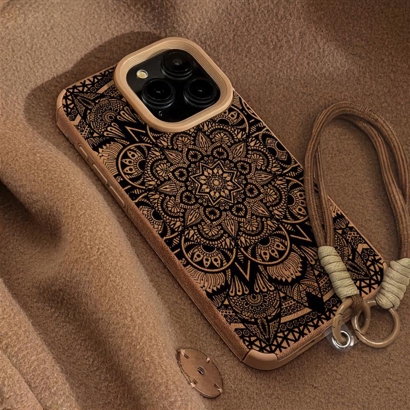 Protect Phone Case For iPhone 15 17 14 16 13 12 11 Pro Max X XS Air 15 16 14 Plus Lanyard Wrist Strap Mandala Pattern Boho Cover