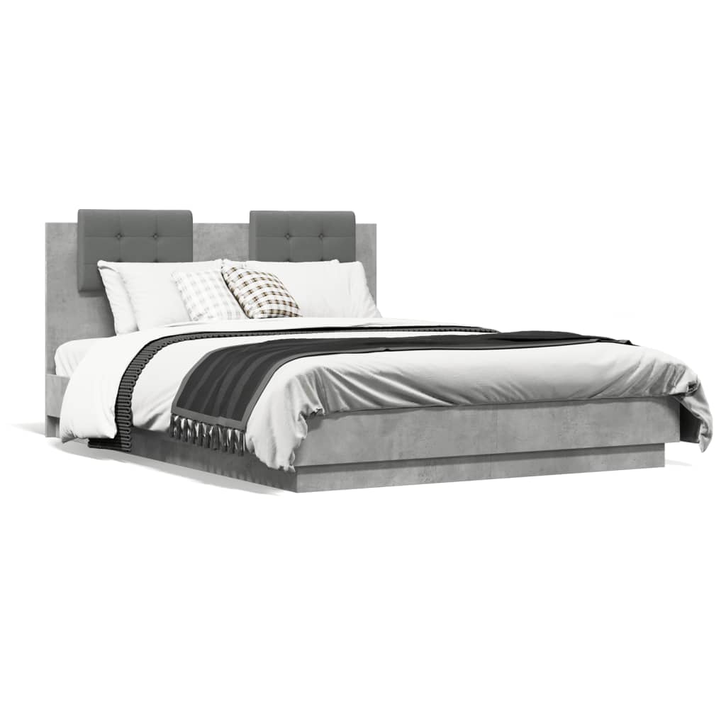 Bed Frame with Headboard Concrete Grey 135 X 190 Cm Engineered Wood
