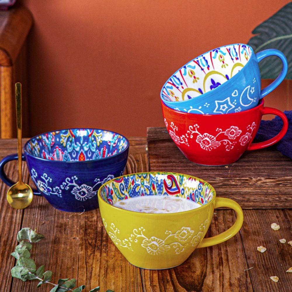 Ceramic Bohemian Breakfast Cup Large Capacity Milk Cup Multifunctional Oatmeal Cup  Friend Gift