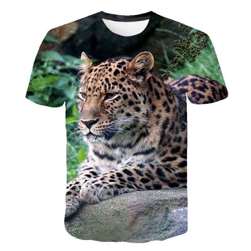 Men's T-shirt Short Sleeved Round Neck Leopard Animal 3D Printed Loose Fit Men's T-shirt