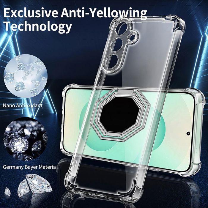 Coque pour Samsung Galaxy A57 5G, Antichoc Transparent avec Support Octogonal Noir Réglable