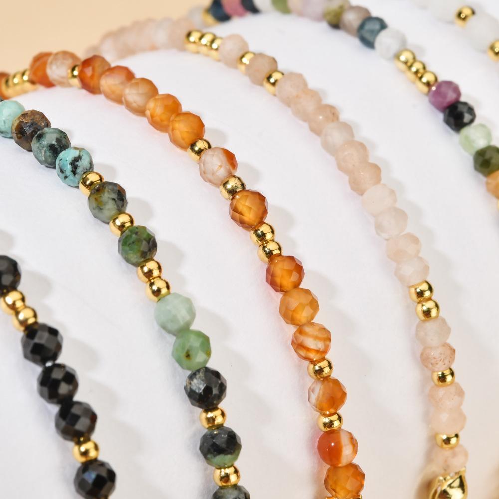 Fashionable Irregular Natural Stone Beaded Bracelet, Ethnic Style Stainless Steel Colored Jewelry Bracelet