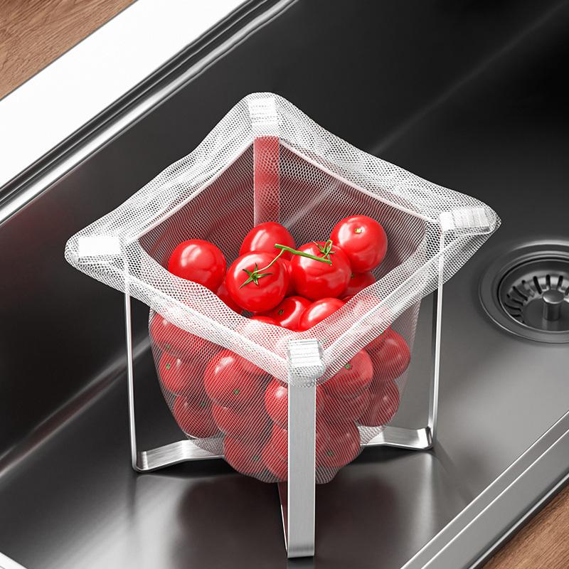 Stainless Steel Foldable Trash Bag Holder - Kitchen Countertop Garbage Bag Stand & Organizer