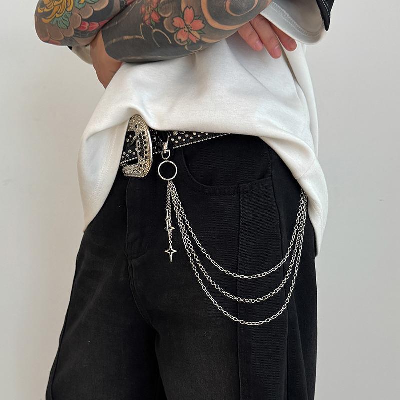 Retro Punk Rock Cross Pants Waist Chain Men Women Jeans Chain Cross Pendant Keychain Jeans Unisex Hip-Hop Jewelry Gift