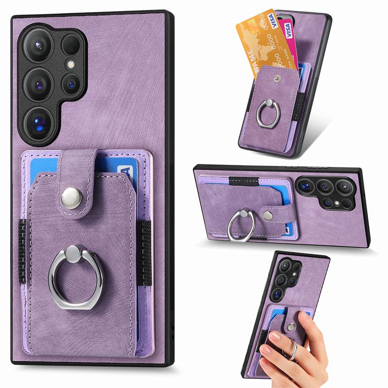 Luxury Leather Car Magnetic Wallet Case for Samsung Galaxy S25 S24 S23 S22 S21 Ultra + Plus FE Funda Ring Stand Cards Slot Cover