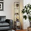 Floor Lamp with Shelves, LED Column Modern Standing Lamp with Fabric Drawer, Adjustable Brightness, Foot Switch for Living Room, Bedroom, Office, Grey
